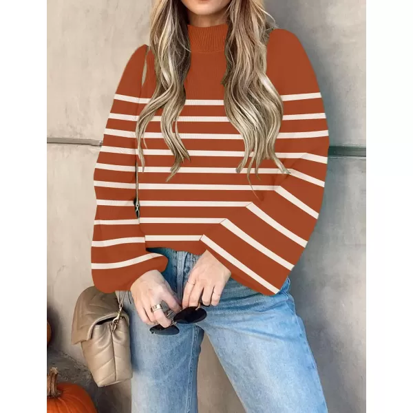 ZESICA Womens 2024 Fall Fashion Turtleneck Long Sleeve Striped Ribbed Knit Loose Pullover Sweater TopsMaple