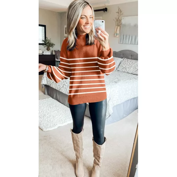 ZESICA Womens 2024 Fall Fashion Turtleneck Long Sleeve Striped Ribbed Knit Loose Pullover Sweater TopsMaple