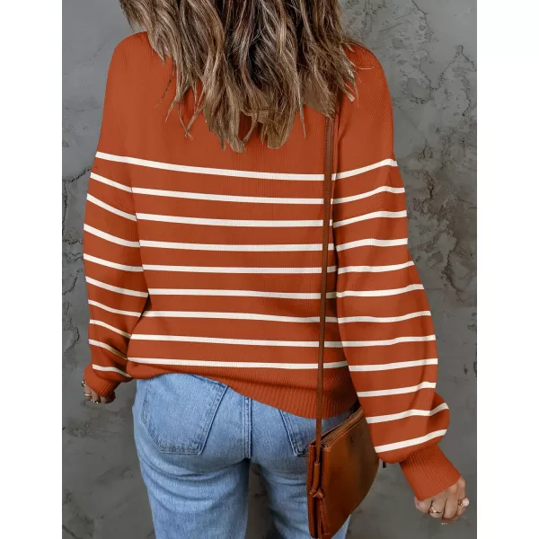 ZESICA Womens 2024 Fall Fashion Turtleneck Long Sleeve Striped Ribbed Knit Loose Pullover Sweater TopsMaple