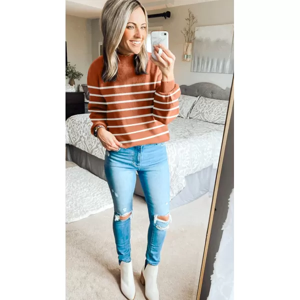 ZESICA Womens 2024 Fall Fashion Turtleneck Long Sleeve Striped Ribbed Knit Loose Pullover Sweater TopsMaple
