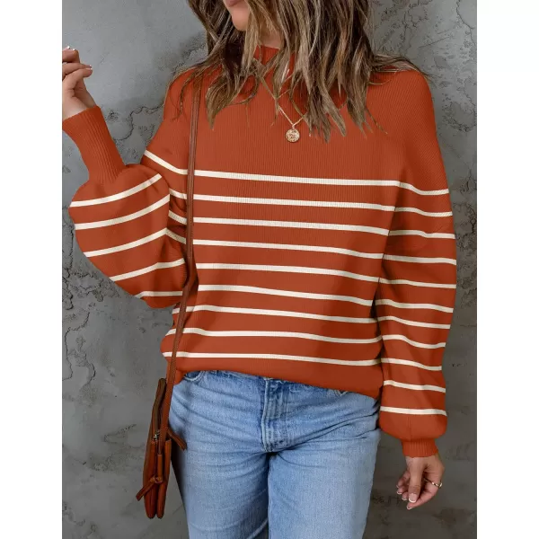 ZESICA Womens 2024 Fall Fashion Turtleneck Long Sleeve Striped Ribbed Knit Loose Pullover Sweater TopsMaple