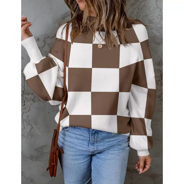 ZESICA Womens 2024 Fall Fashion Turtleneck Long Sleeve Striped Ribbed Knit Loose Pullover Sweater TopsMocha