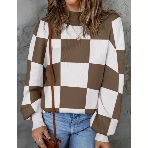 ZESICA Womens 2024 Fall Fashion Turtleneck Long Sleeve Striped Ribbed Knit Loose Pullover Sweater TopsMocha