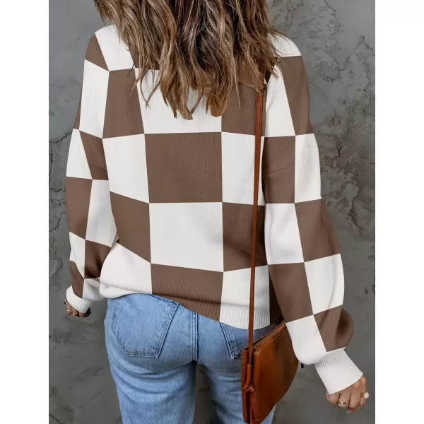 ZESICA Womens 2024 Fall Fashion Turtleneck Long Sleeve Striped Ribbed Knit Loose Pullover Sweater TopsMocha