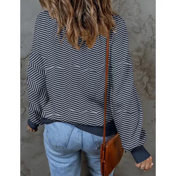 ZESICA Womens 2024 Fall Fashion Turtleneck Long Sleeve Striped Ribbed Knit Loose Pullover Sweater TopsNavystripe