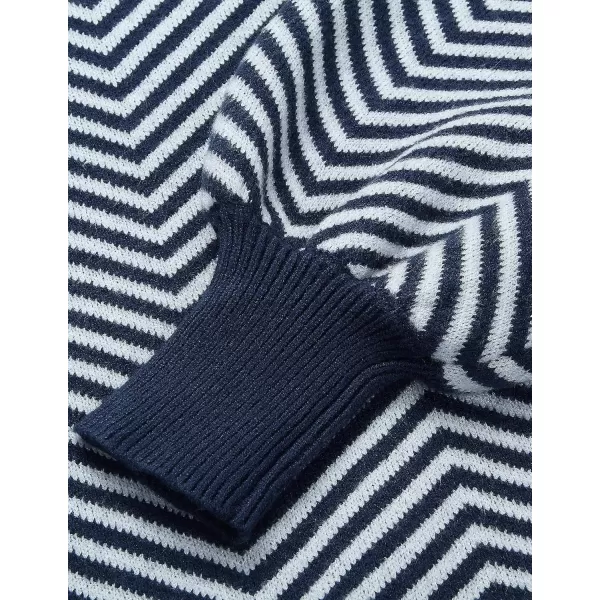 ZESICA Womens 2024 Fall Fashion Turtleneck Long Sleeve Striped Ribbed Knit Loose Pullover Sweater TopsNavystripe