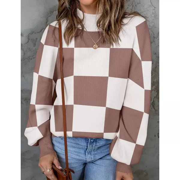 ZESICA Womens 2024 Fall Fashion Turtleneck Long Sleeve Striped Ribbed Knit Loose Pullover Sweater TopsNutmeg