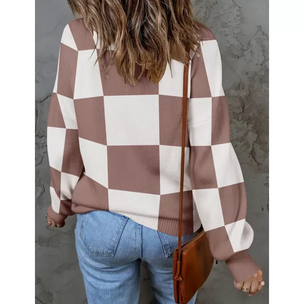 ZESICA Womens 2024 Fall Fashion Turtleneck Long Sleeve Striped Ribbed Knit Loose Pullover Sweater TopsNutmeg
