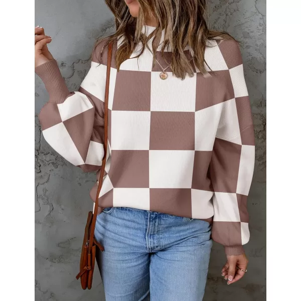 ZESICA Womens 2024 Fall Fashion Turtleneck Long Sleeve Striped Ribbed Knit Loose Pullover Sweater TopsNutmeg