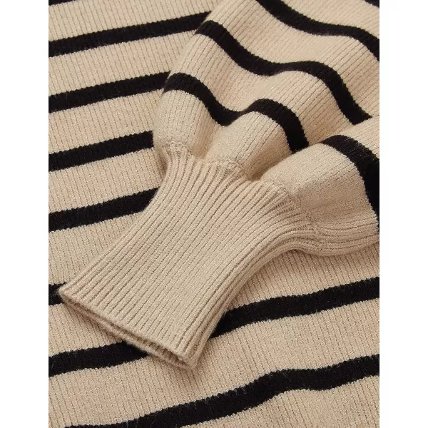 ZESICA Womens 2024 Fall Fashion Turtleneck Long Sleeve Striped Ribbed Knit Loose Pullover Sweater TopsOatmeal