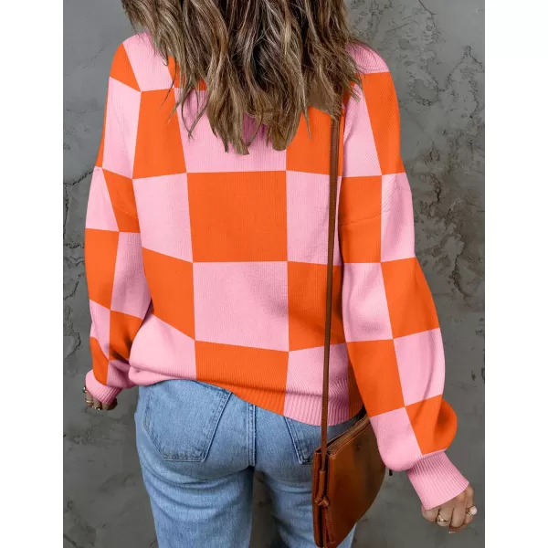 ZESICA Womens 2024 Fall Fashion Turtleneck Long Sleeve Striped Ribbed Knit Loose Pullover Sweater TopsOrange
