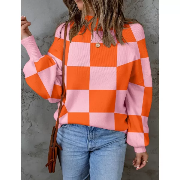 ZESICA Womens 2024 Fall Fashion Turtleneck Long Sleeve Striped Ribbed Knit Loose Pullover Sweater TopsOrange