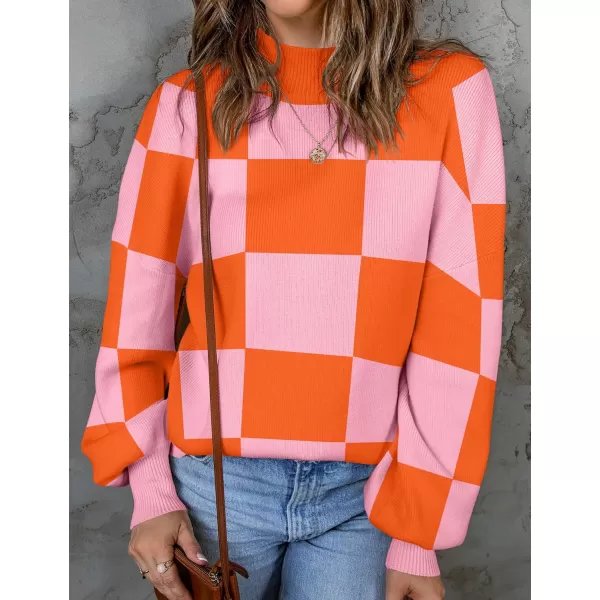 ZESICA Womens 2024 Fall Fashion Turtleneck Long Sleeve Striped Ribbed Knit Loose Pullover Sweater TopsOrange