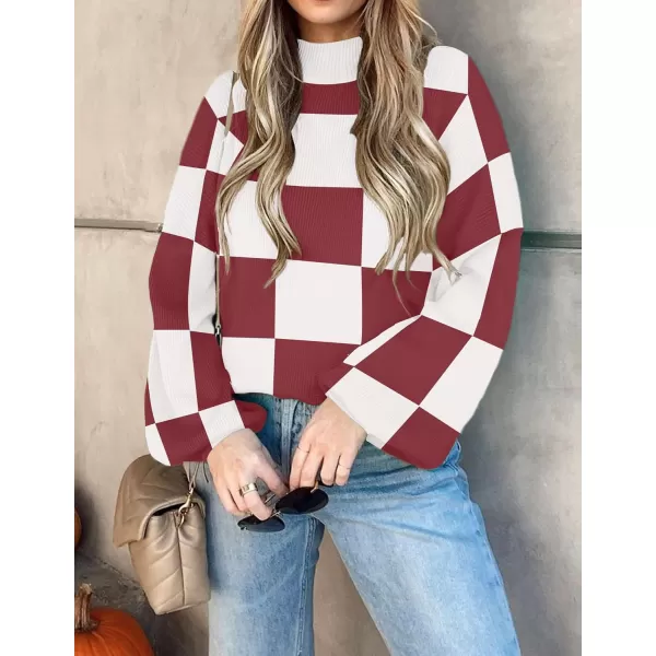 ZESICA Womens 2024 Fall Fashion Turtleneck Long Sleeve Striped Ribbed Knit Loose Pullover Sweater TopsPlumplaid