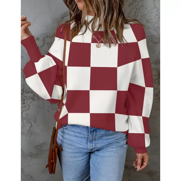 ZESICA Womens 2024 Fall Fashion Turtleneck Long Sleeve Striped Ribbed Knit Loose Pullover Sweater TopsPlumplaid