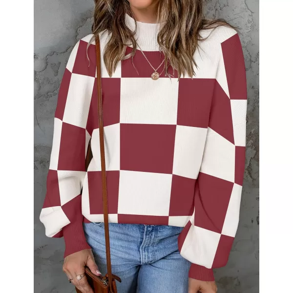 ZESICA Womens 2024 Fall Fashion Turtleneck Long Sleeve Striped Ribbed Knit Loose Pullover Sweater TopsPlumplaid