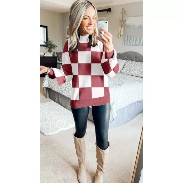 ZESICA Womens 2024 Fall Fashion Turtleneck Long Sleeve Striped Ribbed Knit Loose Pullover Sweater TopsPlumplaid