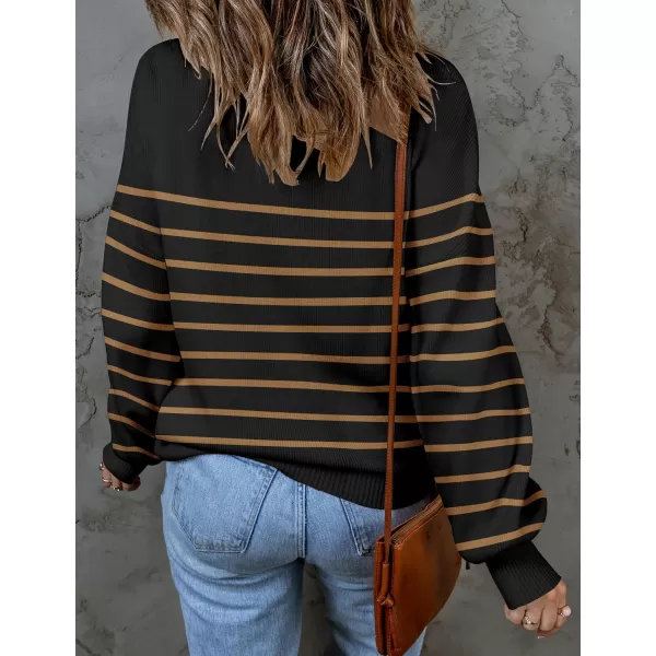 ZESICA Womens 2024 Fall Fashion Turtleneck Long Sleeve Striped Ribbed Knit Loose Pullover Sweater TopsTaupe