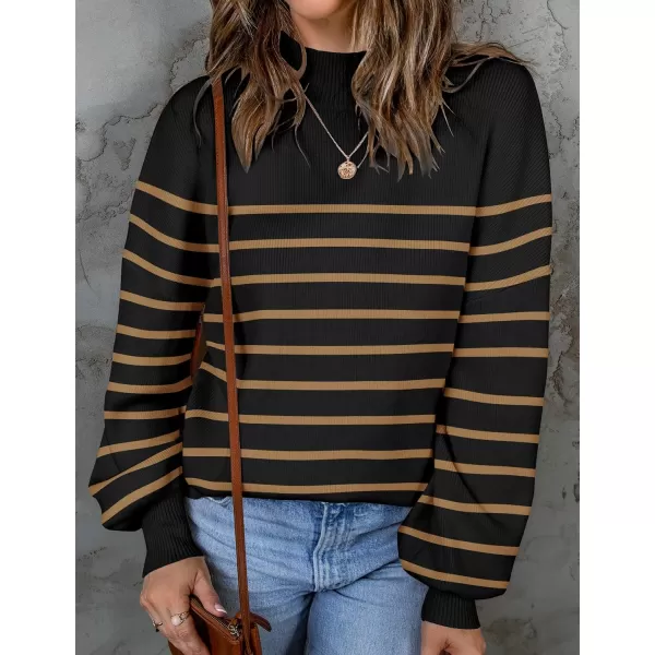 ZESICA Womens 2024 Fall Fashion Turtleneck Long Sleeve Striped Ribbed Knit Loose Pullover Sweater TopsTaupe