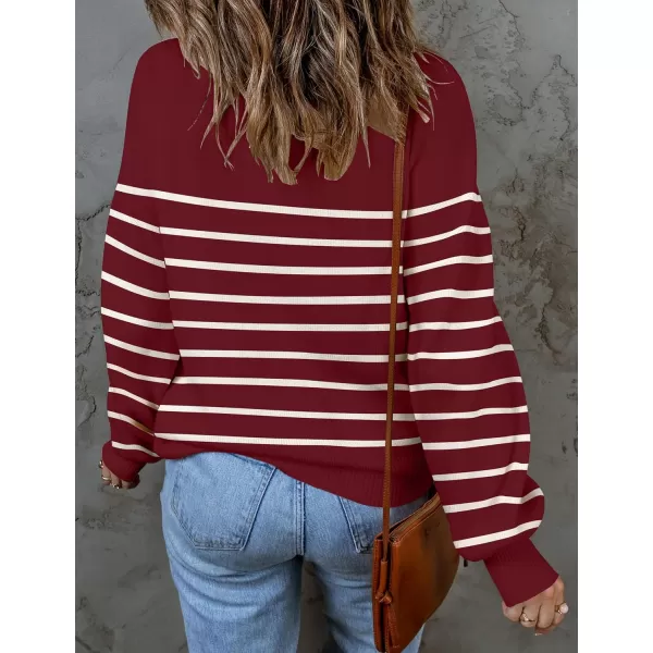 ZESICA Womens 2024 Fall Fashion Turtleneck Long Sleeve Striped Ribbed Knit Loose Pullover Sweater TopsWine