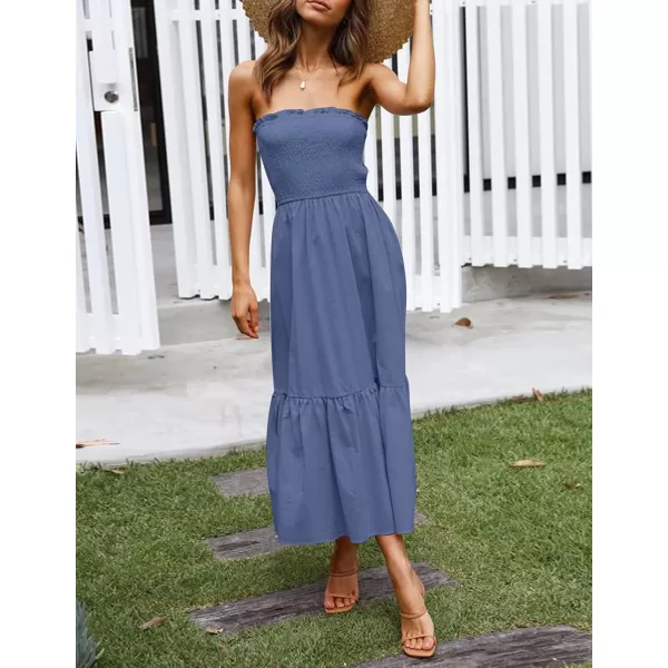 ZESICA Womens 2024 Summer Strapless Dress Off Shoulder Sleeveless High Waist Solid Color Beach Long DressesDustyblue