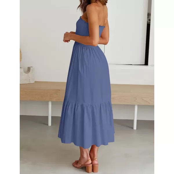 ZESICA Womens 2024 Summer Strapless Dress Off Shoulder Sleeveless High Waist Solid Color Beach Long DressesDustyblue