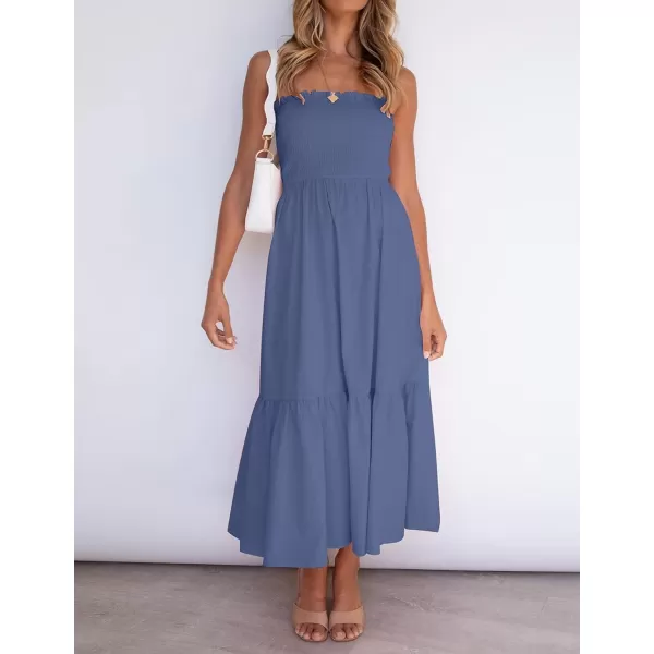 ZESICA Womens 2024 Summer Strapless Dress Off Shoulder Sleeveless High Waist Solid Color Beach Long DressesDustyblue