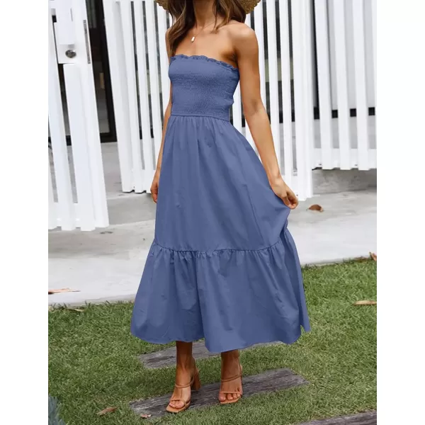 ZESICA Womens 2024 Summer Strapless Dress Off Shoulder Sleeveless High Waist Solid Color Beach Long DressesDustyblue