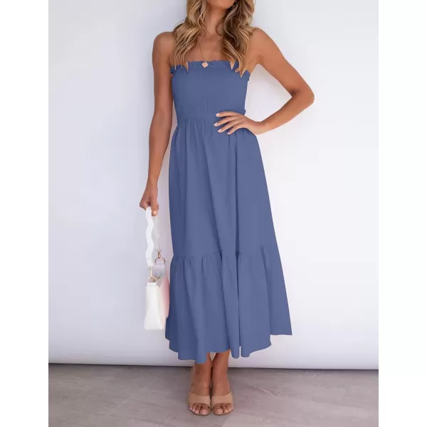 ZESICA Womens 2024 Summer Strapless Dress Off Shoulder Sleeveless High Waist Solid Color Beach Long DressesDustyblue