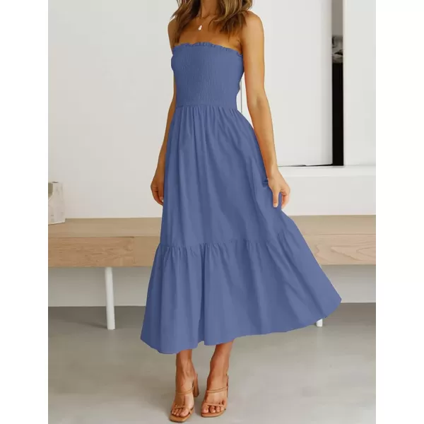 ZESICA Womens 2024 Summer Strapless Dress Off Shoulder Sleeveless High Waist Solid Color Beach Long DressesDustyblue