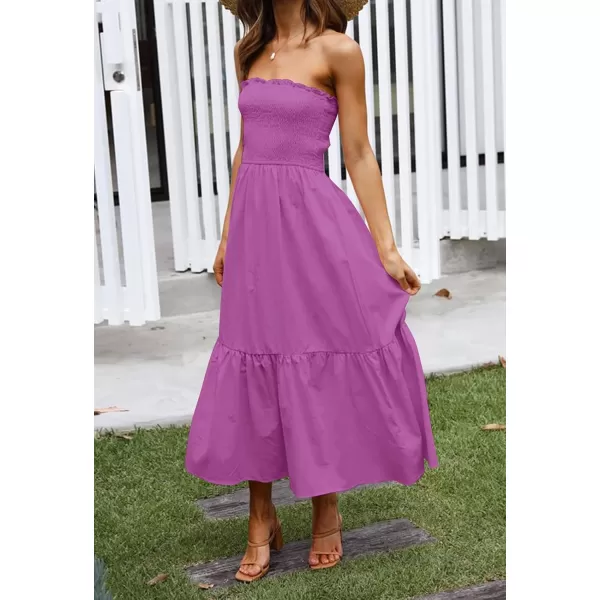 ZESICA Womens 2024 Summer Strapless Dress Off Shoulder Sleeveless High Waist Solid Color Beach Long DressesPurple