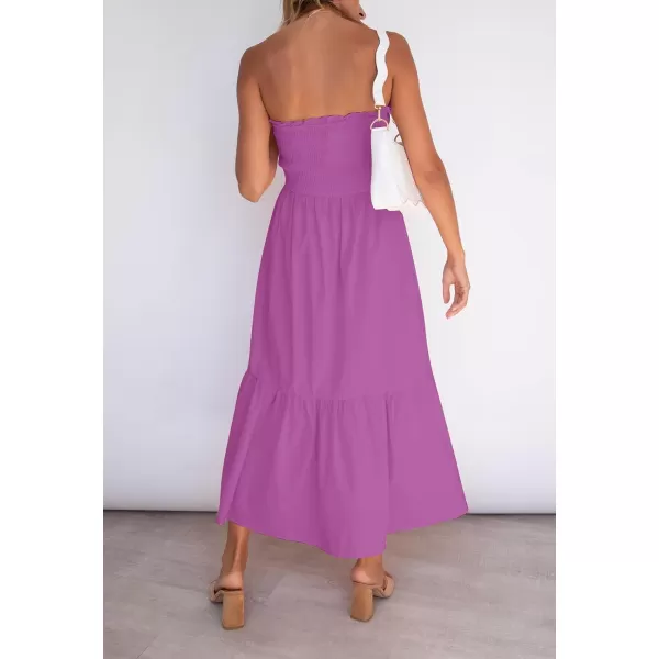 ZESICA Womens 2024 Summer Strapless Dress Off Shoulder Sleeveless High Waist Solid Color Beach Long DressesPurple