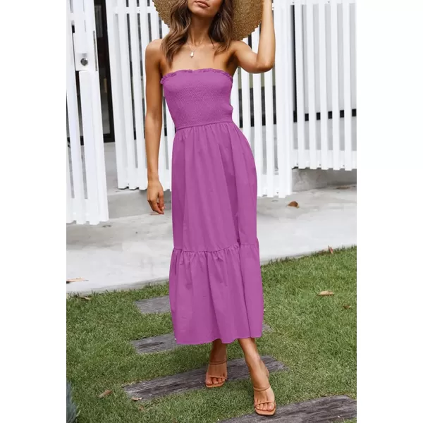 ZESICA Womens 2024 Summer Strapless Dress Off Shoulder Sleeveless High Waist Solid Color Beach Long DressesPurple