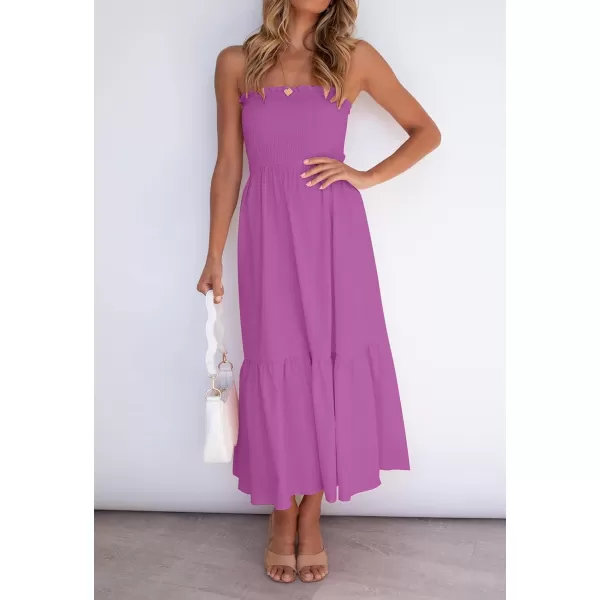 ZESICA Womens 2024 Summer Strapless Dress Off Shoulder Sleeveless High Waist Solid Color Beach Long DressesPurple