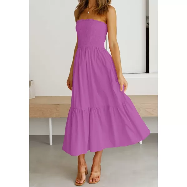 ZESICA Womens 2024 Summer Strapless Dress Off Shoulder Sleeveless High Waist Solid Color Beach Long DressesPurple