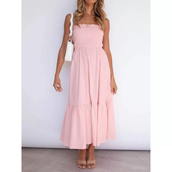 ZESICA Womens 2024 Summer Strapless Dress Off Shoulder Sleeveless High Waist Solid Color Beach Long DressesSolid Blush Pink