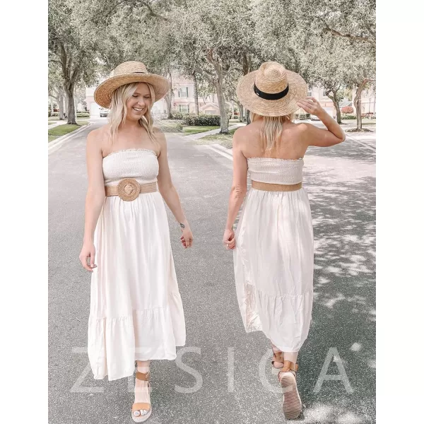 ZESICA Womens 2024 Summer Strapless Dress Off Shoulder Sleeveless High Waist Solid Color Beach Long DressesSolidbeige