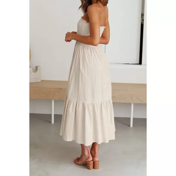 ZESICA Womens 2024 Summer Strapless Dress Off Shoulder Sleeveless High Waist Solid Color Beach Long DressesSolidbeige