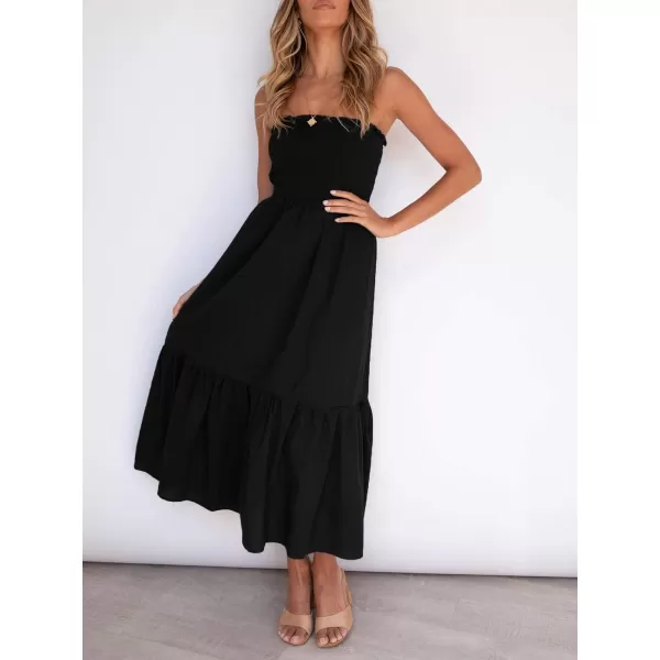 ZESICA Womens 2024 Summer Strapless Dress Off Shoulder Sleeveless High Waist Solid Color Beach Long DressesSolidblack