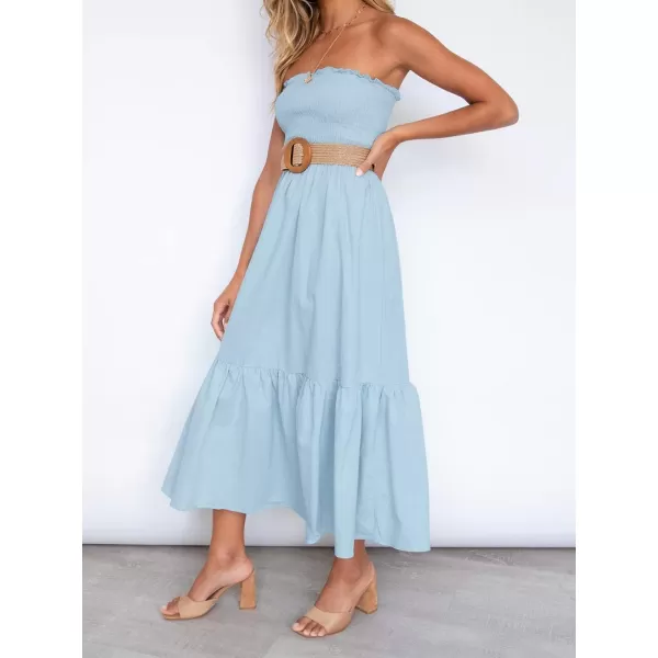 ZESICA Womens 2024 Summer Strapless Dress Off Shoulder Sleeveless High Waist Solid Color Beach Long DressesSolidblue