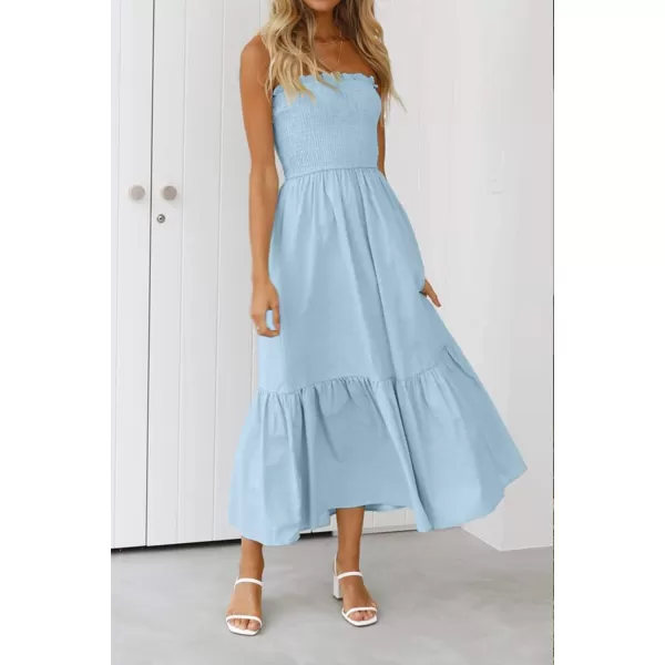 ZESICA Womens 2024 Summer Strapless Dress Off Shoulder Sleeveless High Waist Solid Color Beach Long DressesSolidblue
