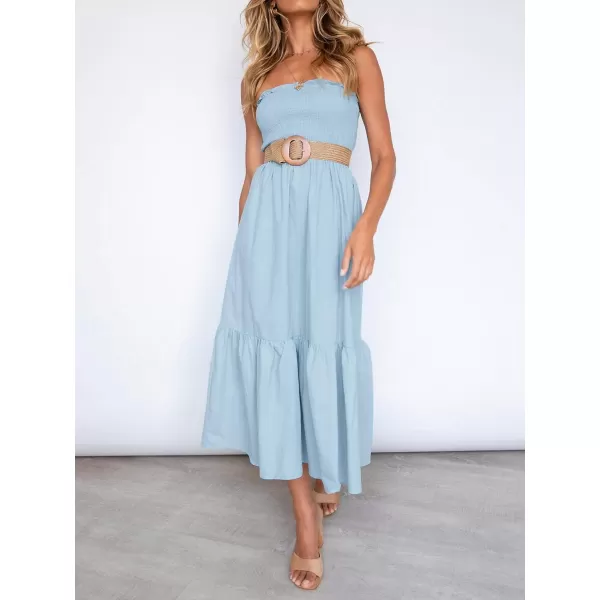 ZESICA Womens 2024 Summer Strapless Dress Off Shoulder Sleeveless High Waist Solid Color Beach Long DressesSolidblue