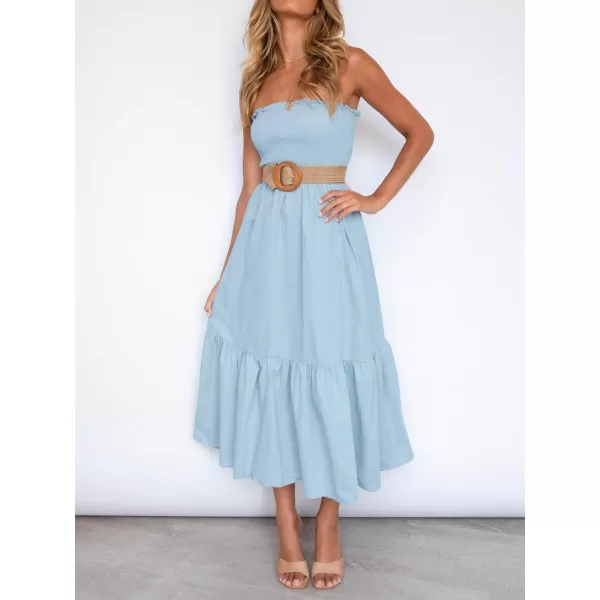 ZESICA Womens 2024 Summer Strapless Dress Off Shoulder Sleeveless High Waist Solid Color Beach Long DressesSolidblue