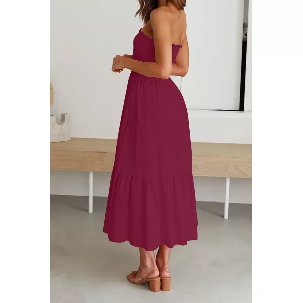 ZESICA Womens 2024 Summer Strapless Dress Off Shoulder Sleeveless High Waist Solid Color Beach Long DressesSolidfuchsia