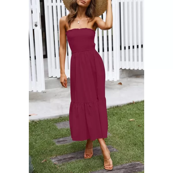 ZESICA Womens 2024 Summer Strapless Dress Off Shoulder Sleeveless High Waist Solid Color Beach Long DressesSolidfuchsia
