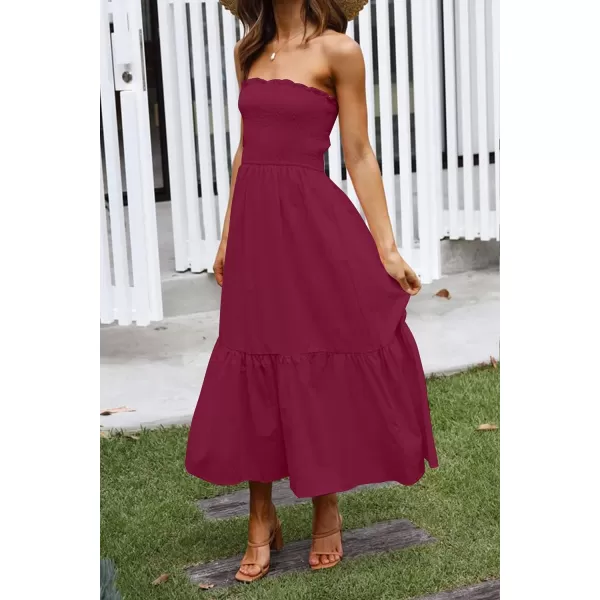 ZESICA Womens 2024 Summer Strapless Dress Off Shoulder Sleeveless High Waist Solid Color Beach Long DressesSolidfuchsia