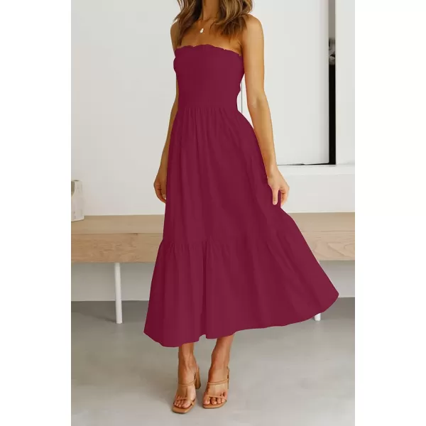 ZESICA Womens 2024 Summer Strapless Dress Off Shoulder Sleeveless High Waist Solid Color Beach Long DressesSolidfuchsia