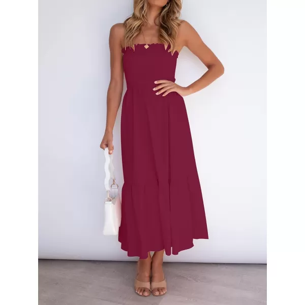 ZESICA Womens 2024 Summer Strapless Dress Off Shoulder Sleeveless High Waist Solid Color Beach Long DressesSolidfuchsia
