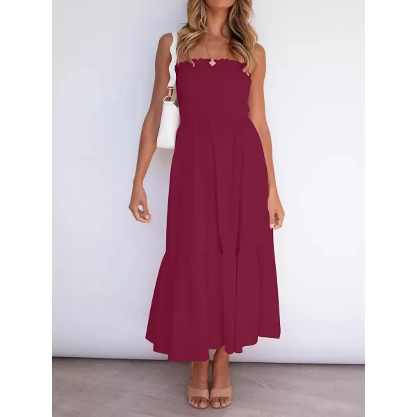 ZESICA Womens 2024 Summer Strapless Dress Off Shoulder Sleeveless High Waist Solid Color Beach Long DressesSolidfuchsia