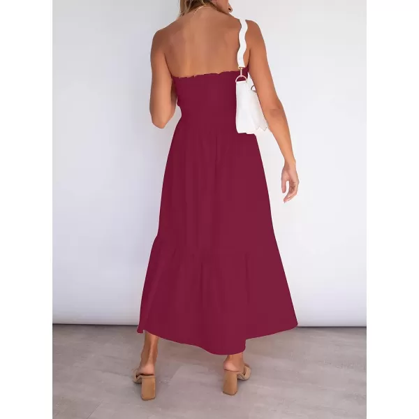 ZESICA Womens 2024 Summer Strapless Dress Off Shoulder Sleeveless High Waist Solid Color Beach Long DressesSolidfuchsia